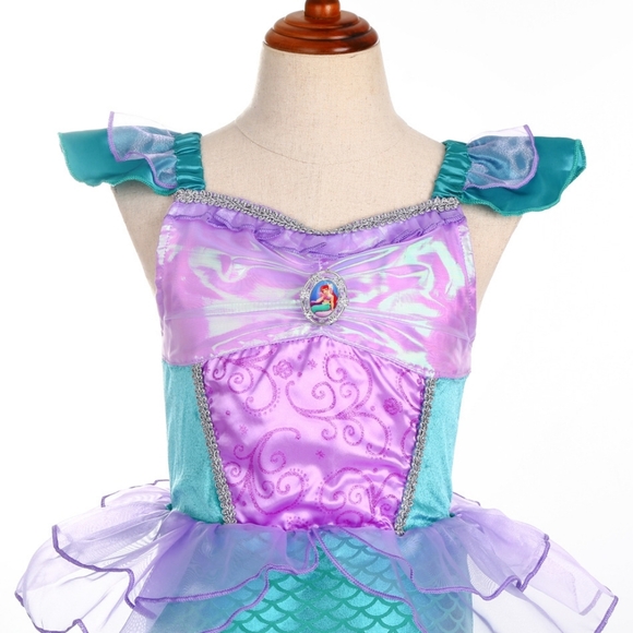 Little Mermaid Ariel Costume Dress 4T Purple & Teal Girls Disney Princess Gown - Picture 4 of 6